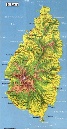 Abbildung: Landkarte der Karibikinsel St. Lucia